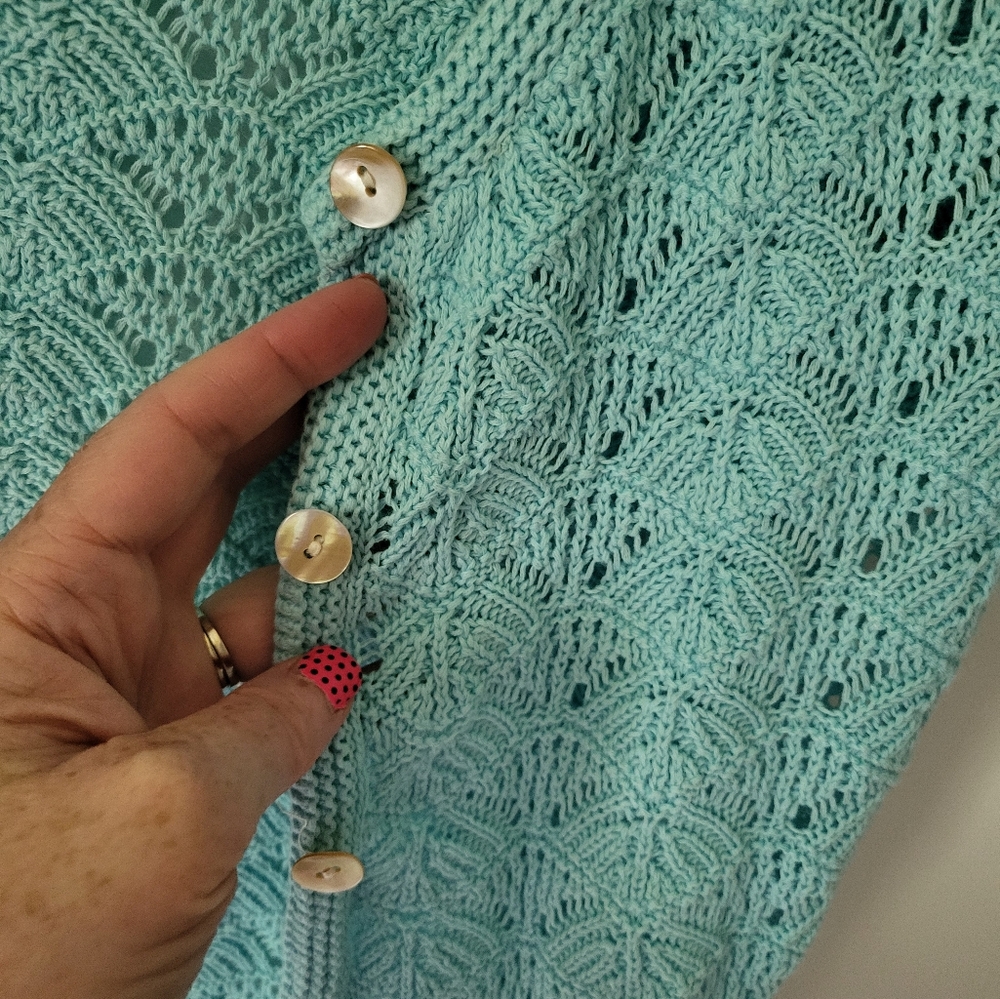 J. Jill pointelle short-sleeved button-up sweater - Picture 4 of 8